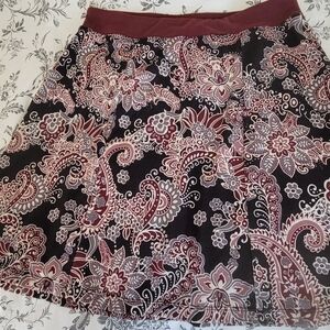 Prana Black and Burgundy Paisley Skater Skirt